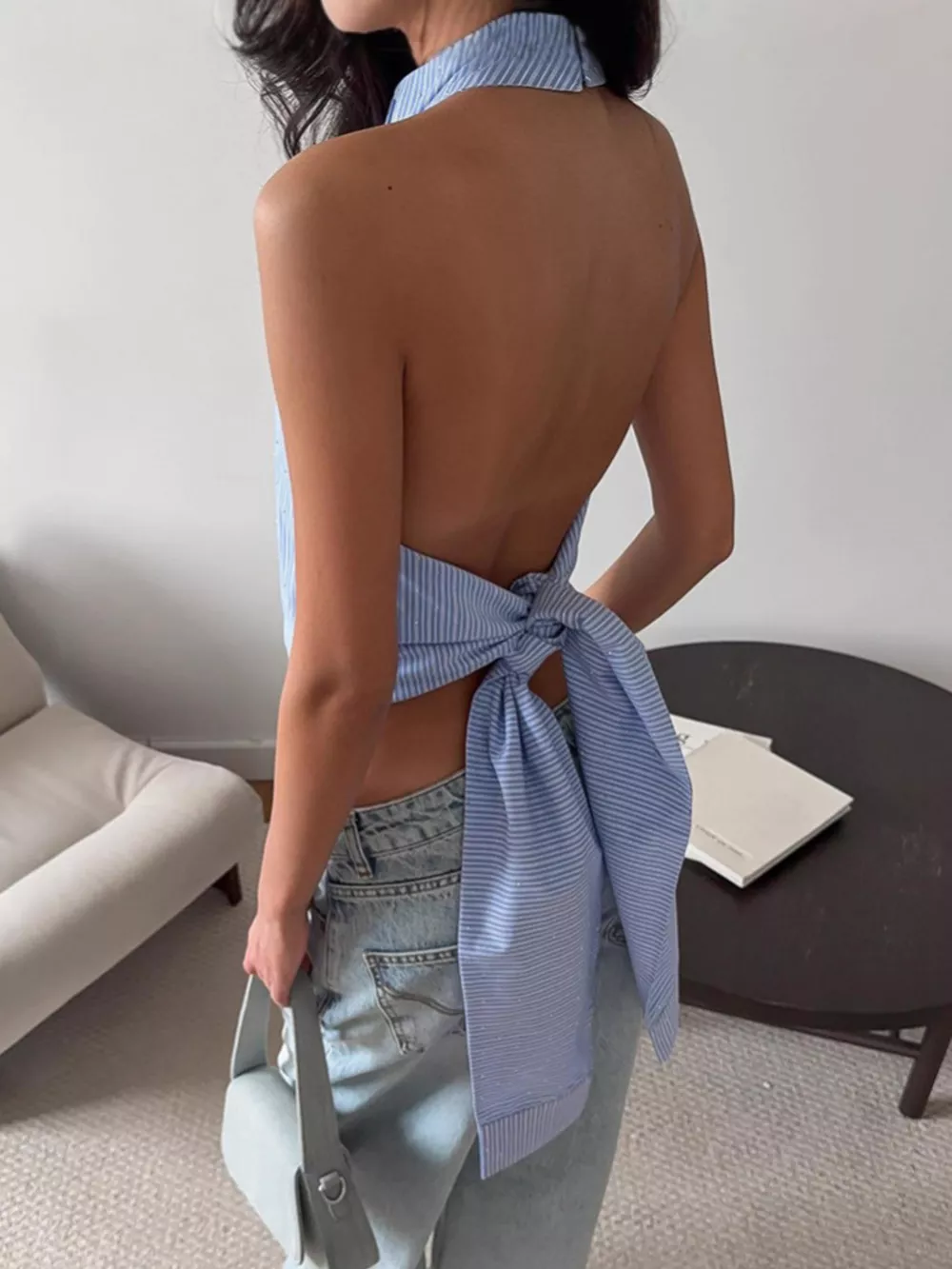 Striped Halter Neck Cami, image 4