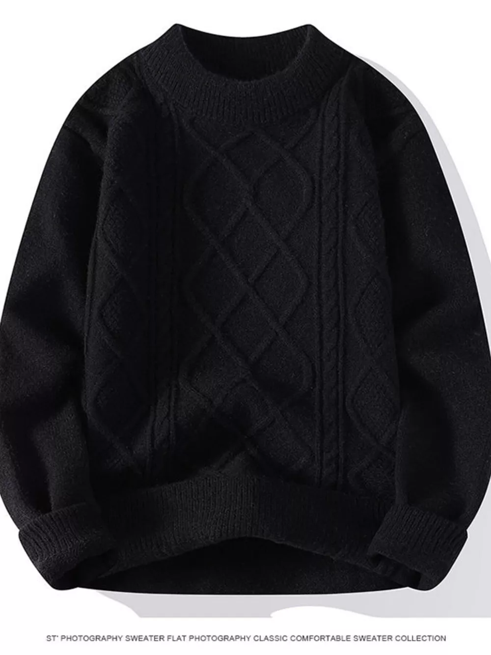 Men's Plus Size Cable-Knit Crewneck Sweater, image 5