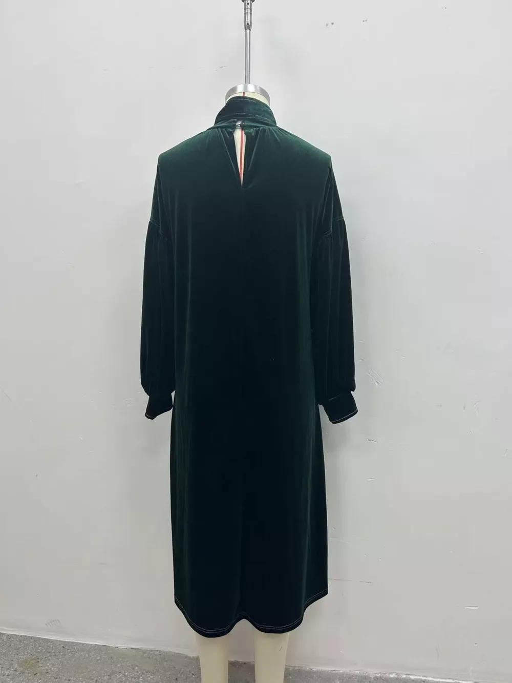 Full Size Velvet Tie-Neck Lantern Sleeve Midi Dress Plus Size, image 12