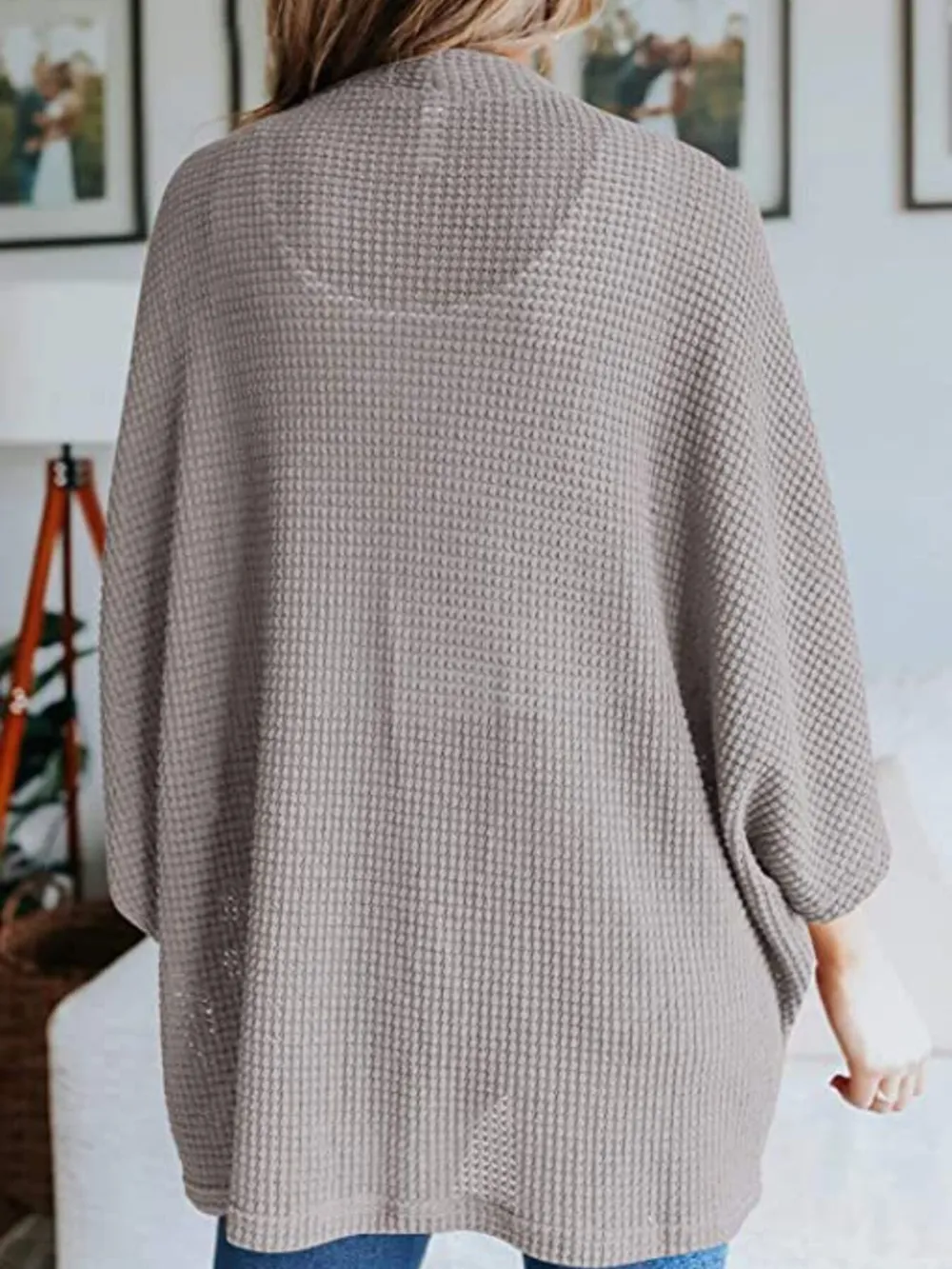 Full Size Open Front Waffle Knit Cardigan Plus Size, image 6