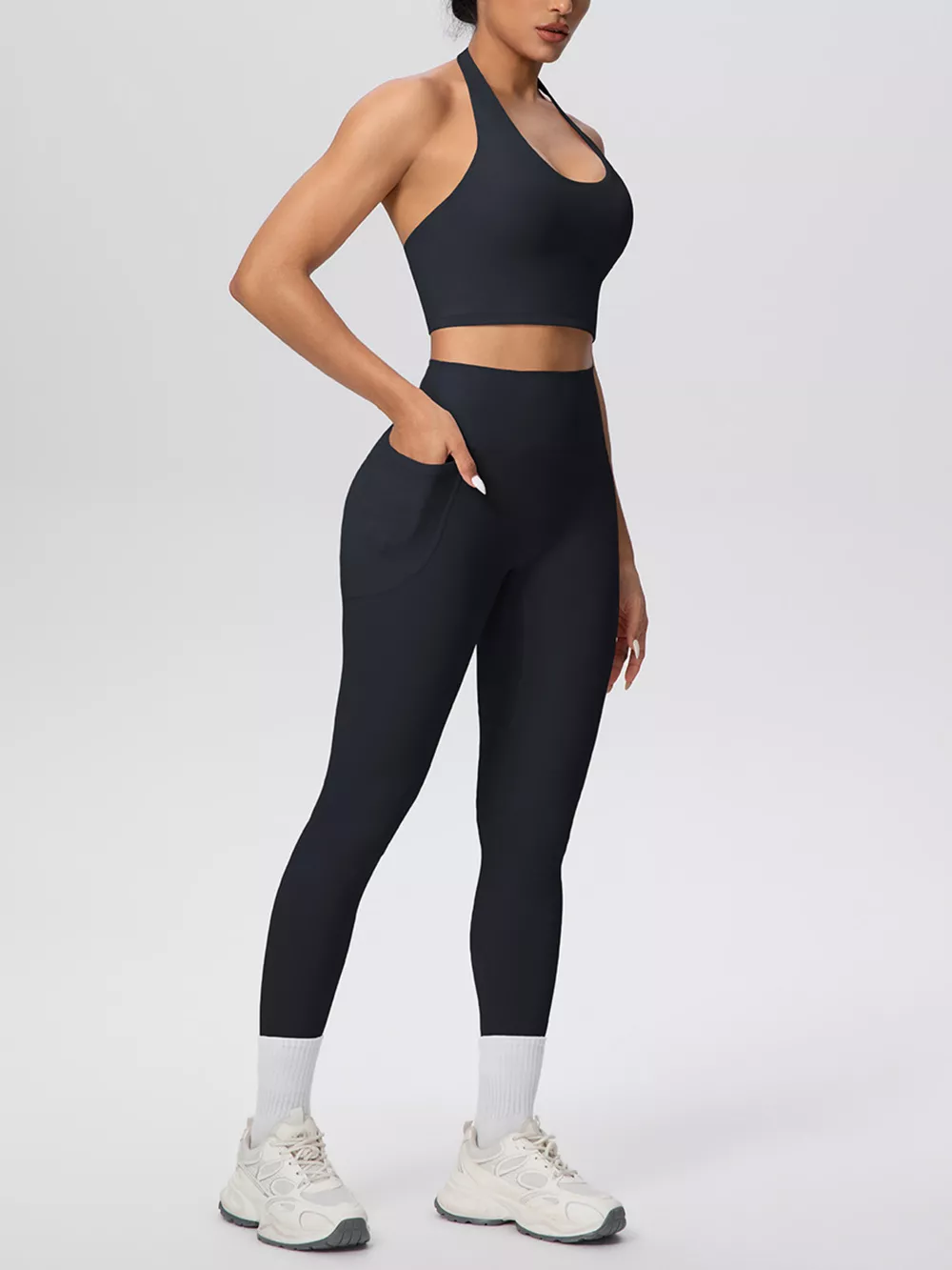 Halter Neck Crop Top and High-Waisted Leggings Active Set, image 11