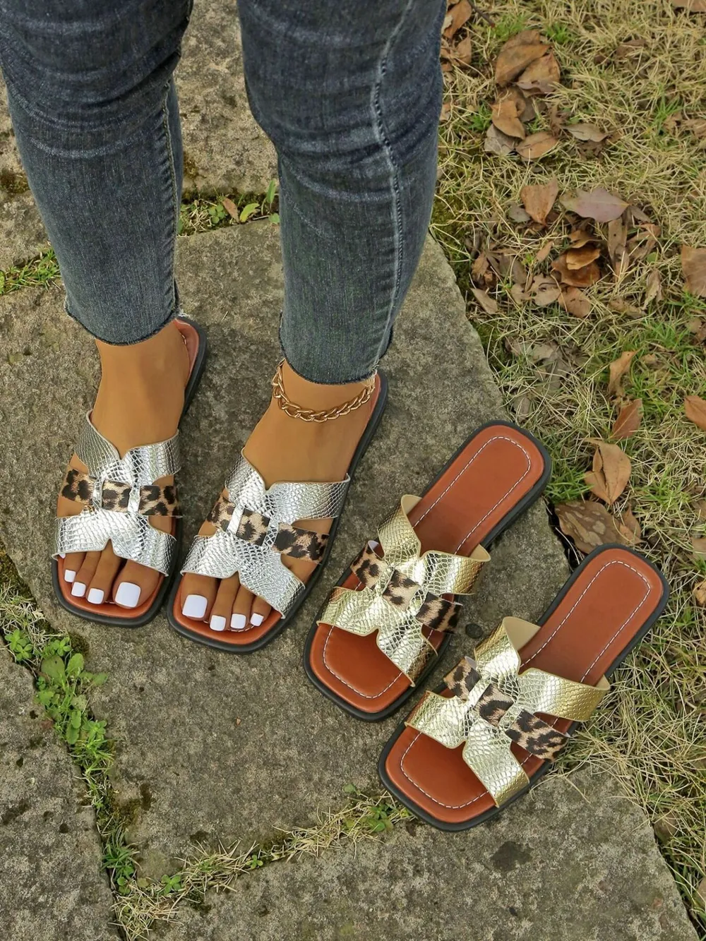 Leopard Print Buckle Strap Sandals, image 2