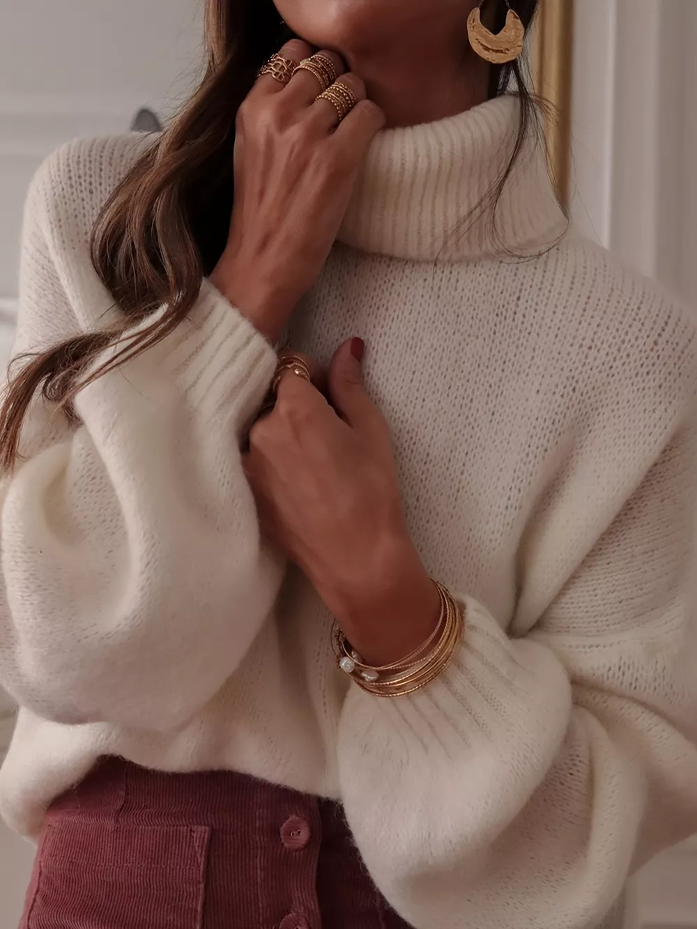 Turtleneck Oversized Dropped Shoulder Sweater, image 3