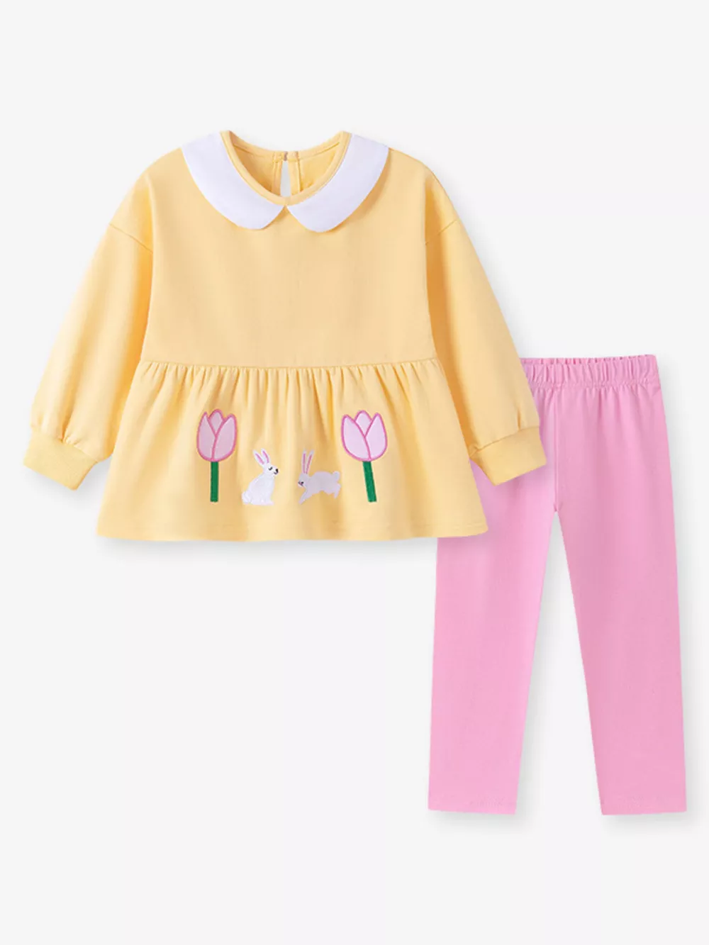 Children's Peter Pan Collar Bunny Peplum Sweatshirt and Leggings Set, image 2
