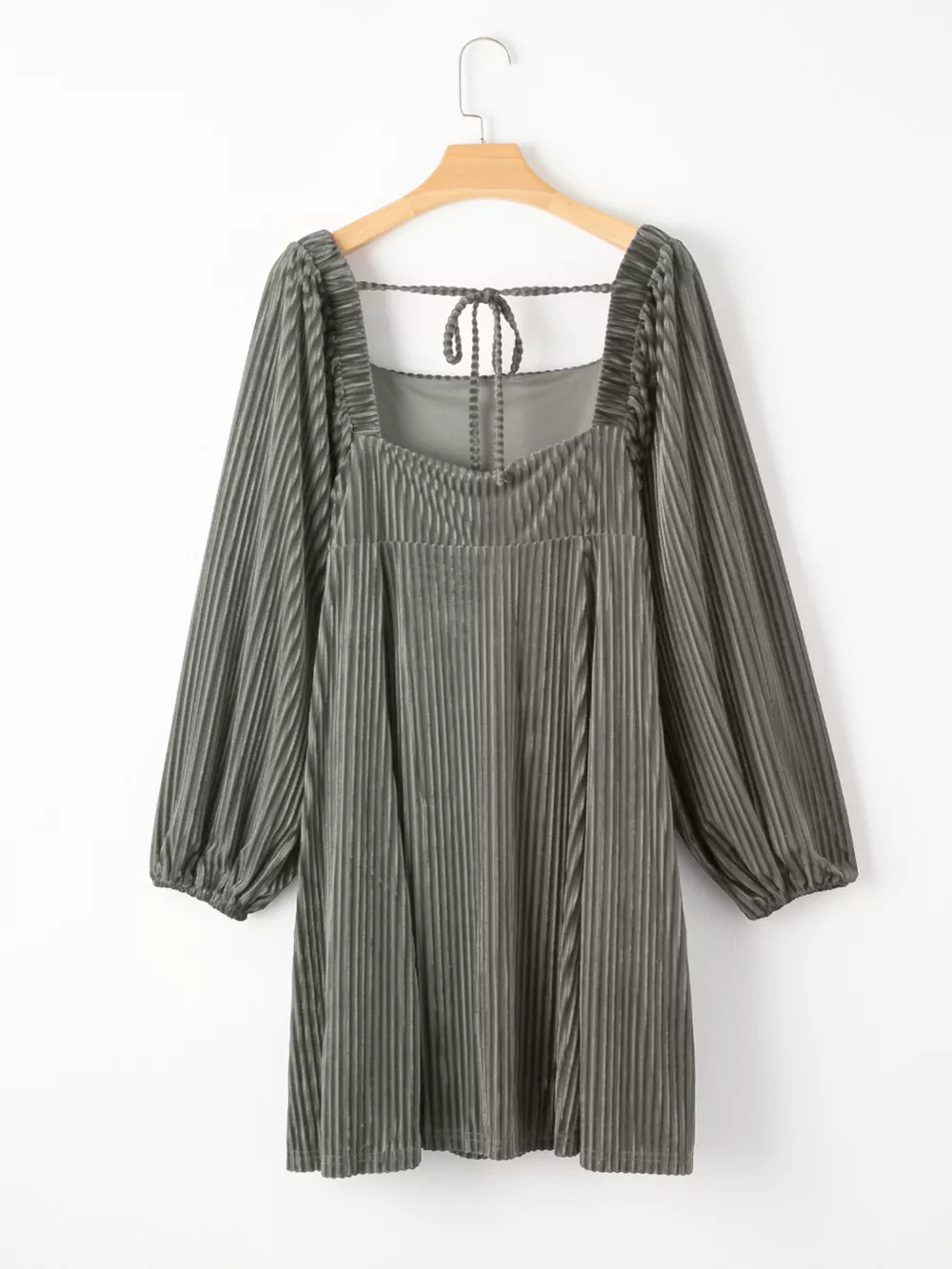 Tie Back Square Neck Velvet Babydoll Dress, image 3
