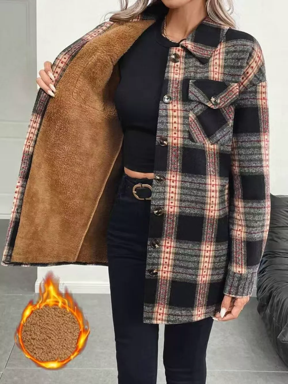 Vintage Plaid Button-Up Shacket, image 3