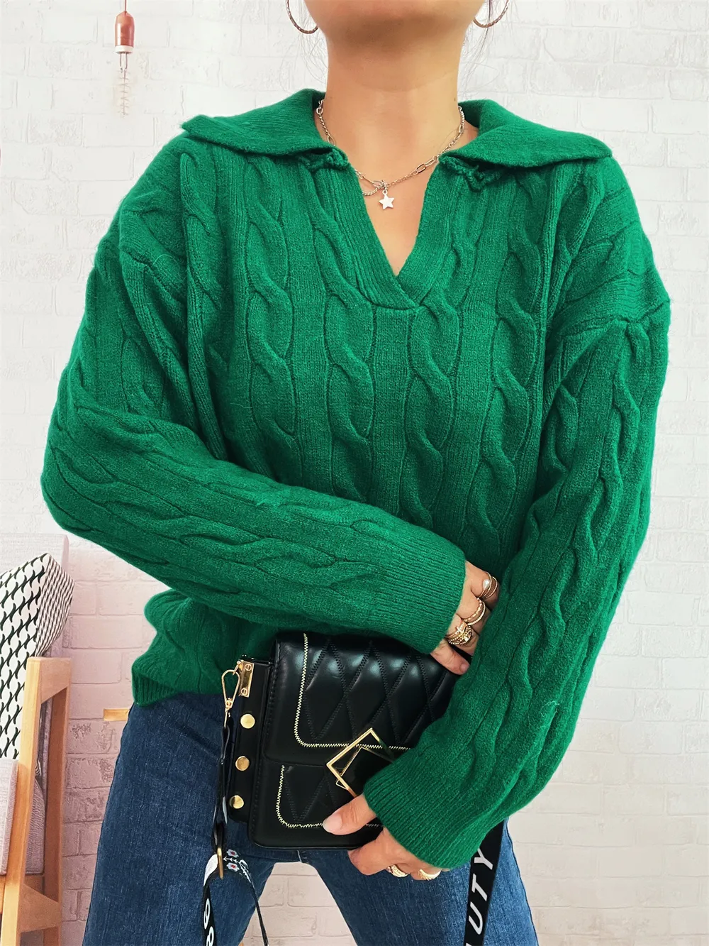 Cable Knit Johnny Collar Sweater, image 11