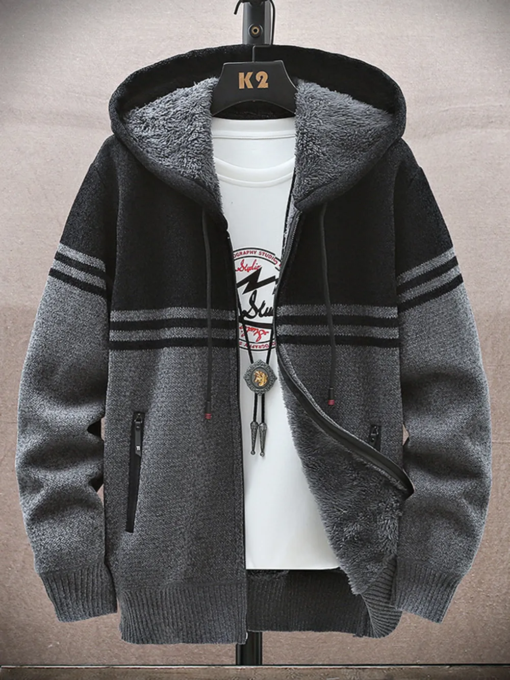 Men's Plus Size Hooded Zip-Up Cardigan
