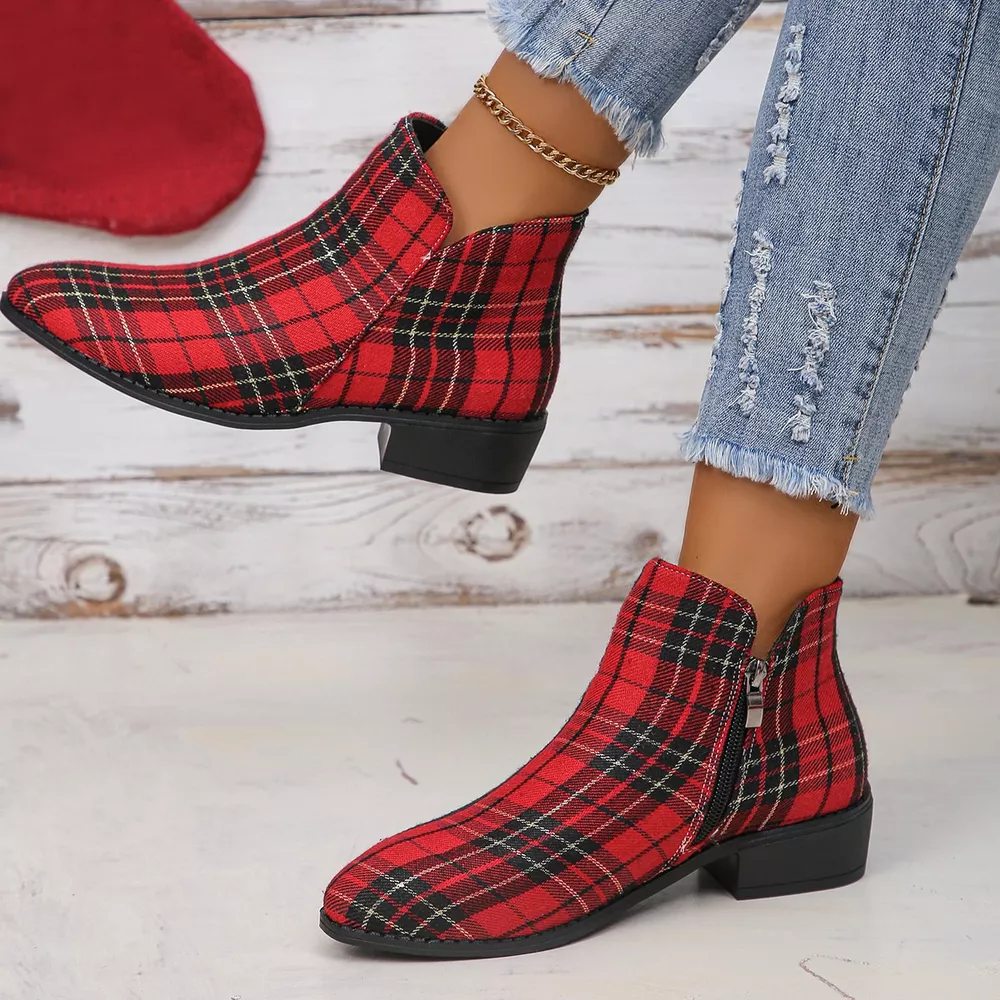 Plaid Point Toe Ankle Boots, image 3