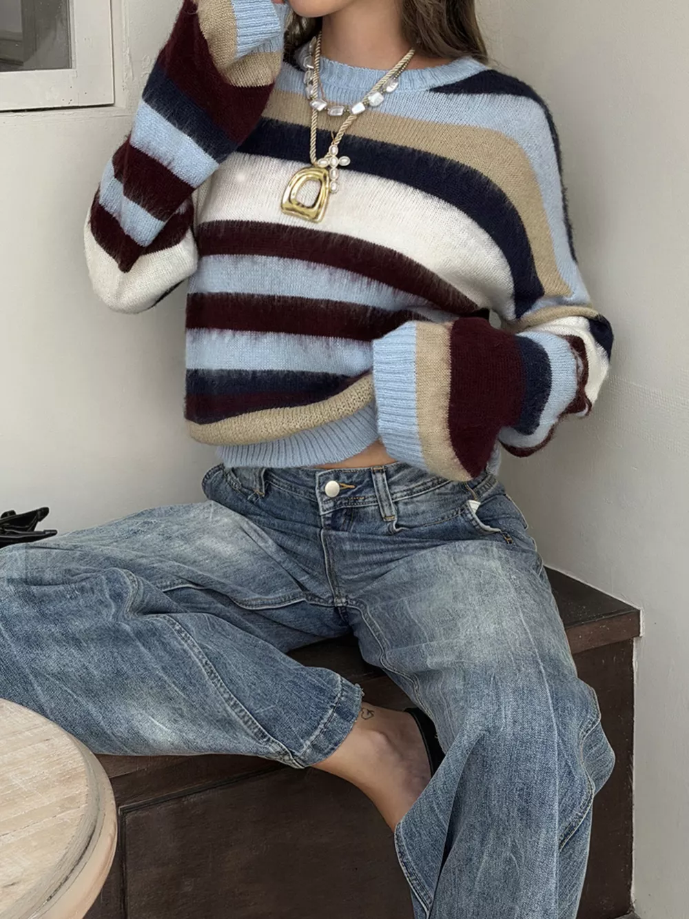 Multi-Color Striped Fuzzy Sweater, image 4