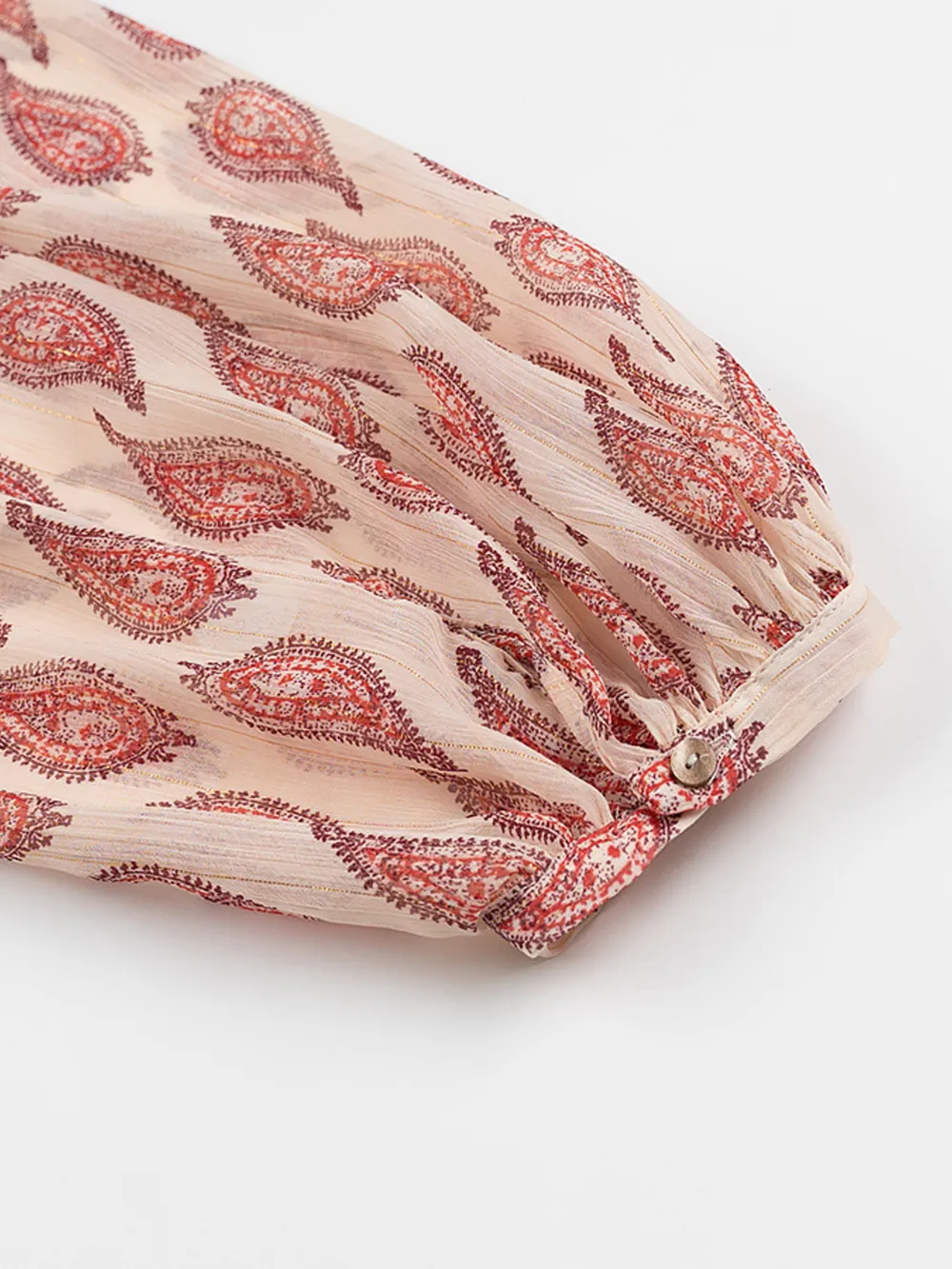 Paisley Print Frill Tie Neck Long Sleeve Blouse, image 7