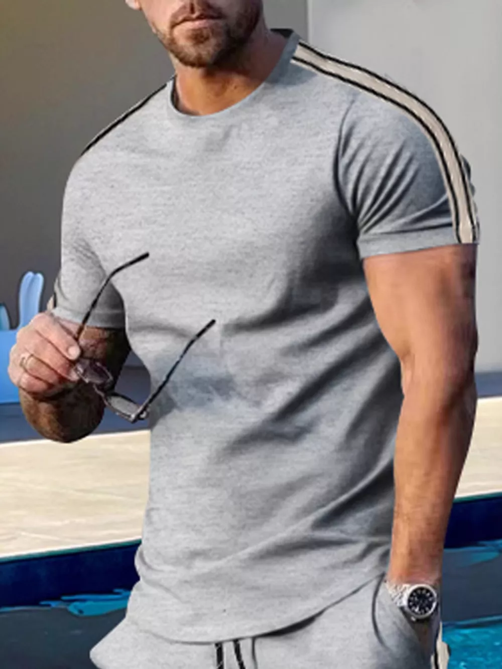 Men's Full Size Striped Shoulder Casual T-Shirt Plus Size, image 10