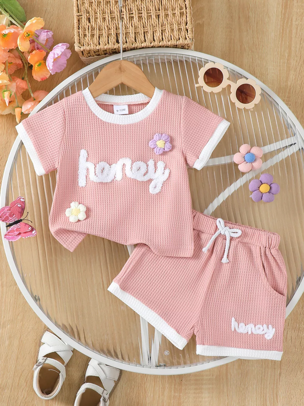 Children's Honey Flower Waffle Knit Tee and Shorts Set, image 3