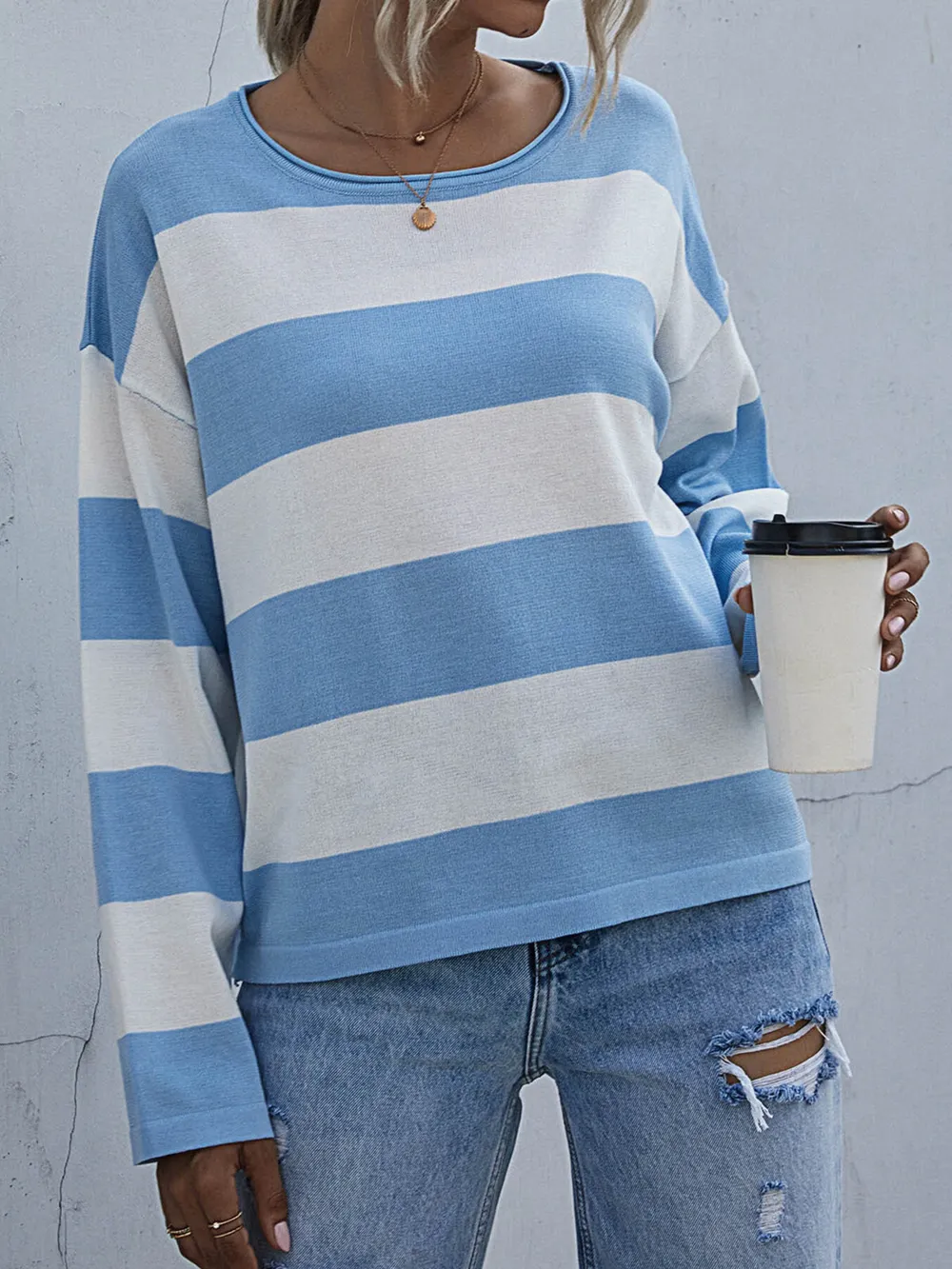 Striped Casual Long Sleeve Knit Top, image 4