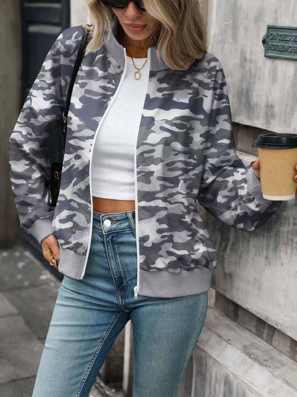 Printed Zip Up Long Sleeve Sweatshirt, image 20