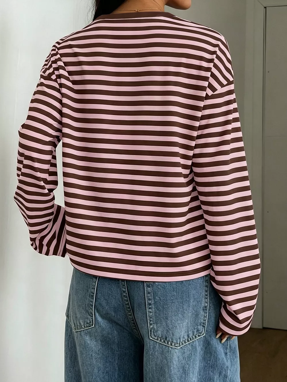 Full Size Casual Long-Sleeve Striped Crew Neck T-Shirt Plus Size, image 12