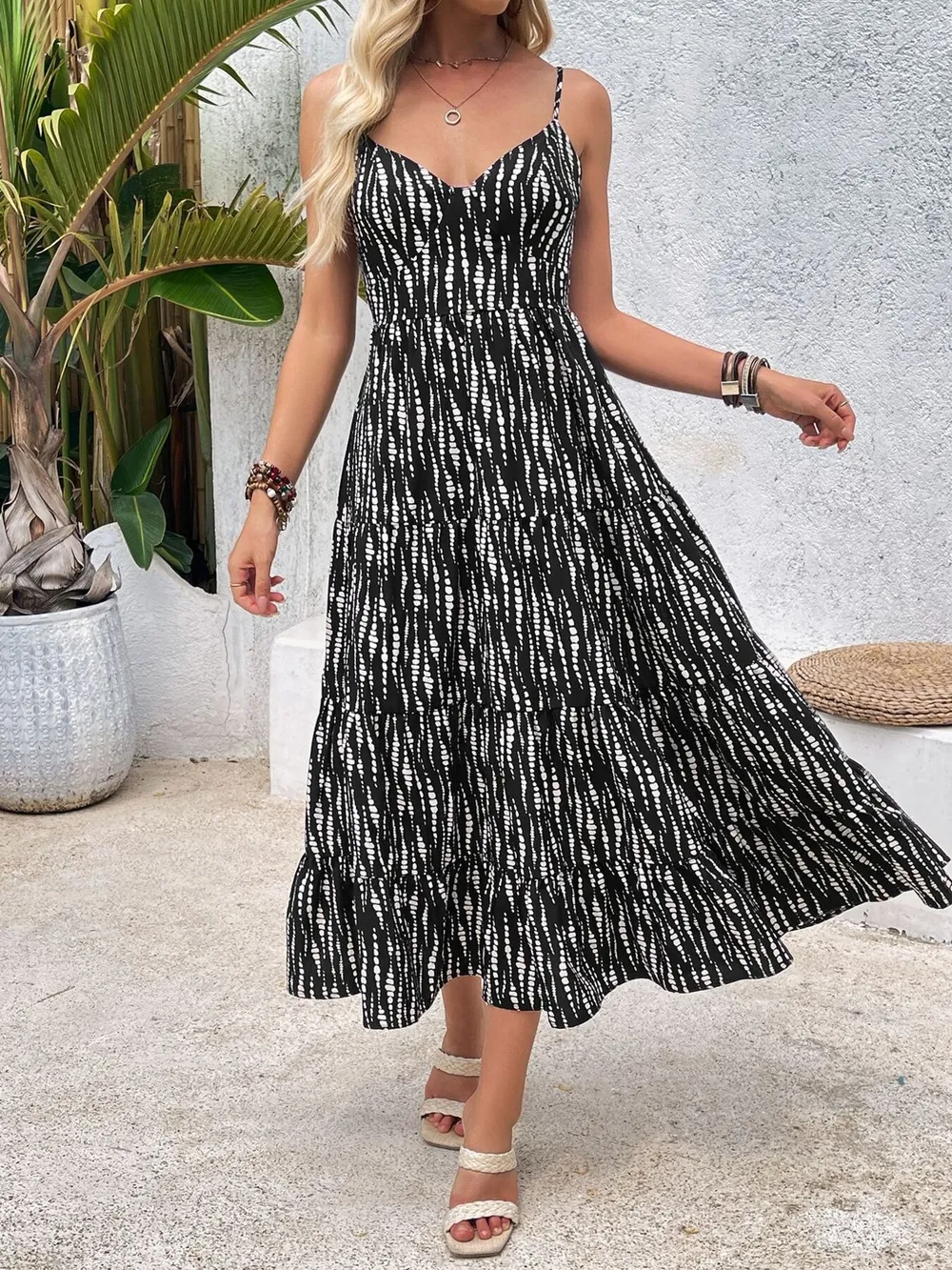 Tie Back Tiered Midi Cami Dress