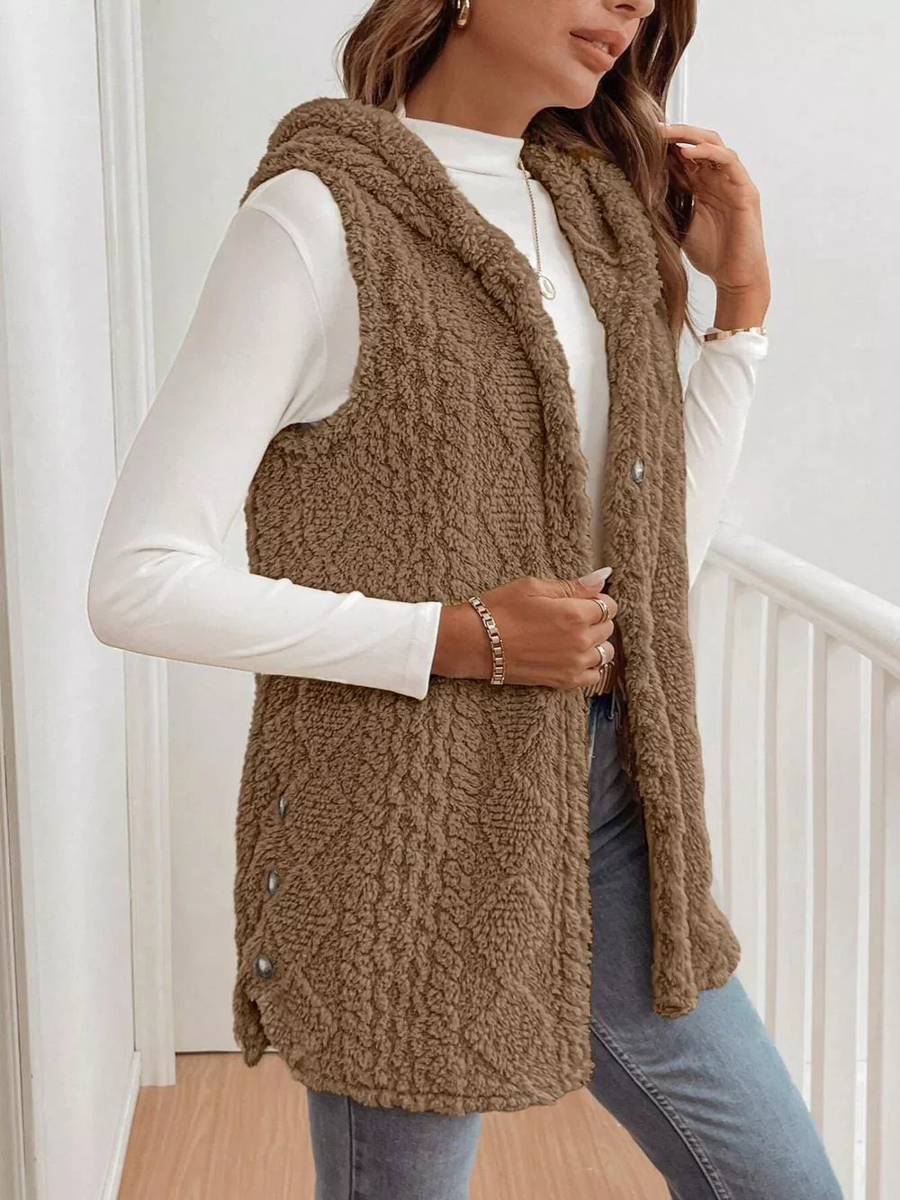 Cozy Sherpa Fleece Hooded Vest Coat, image 2
