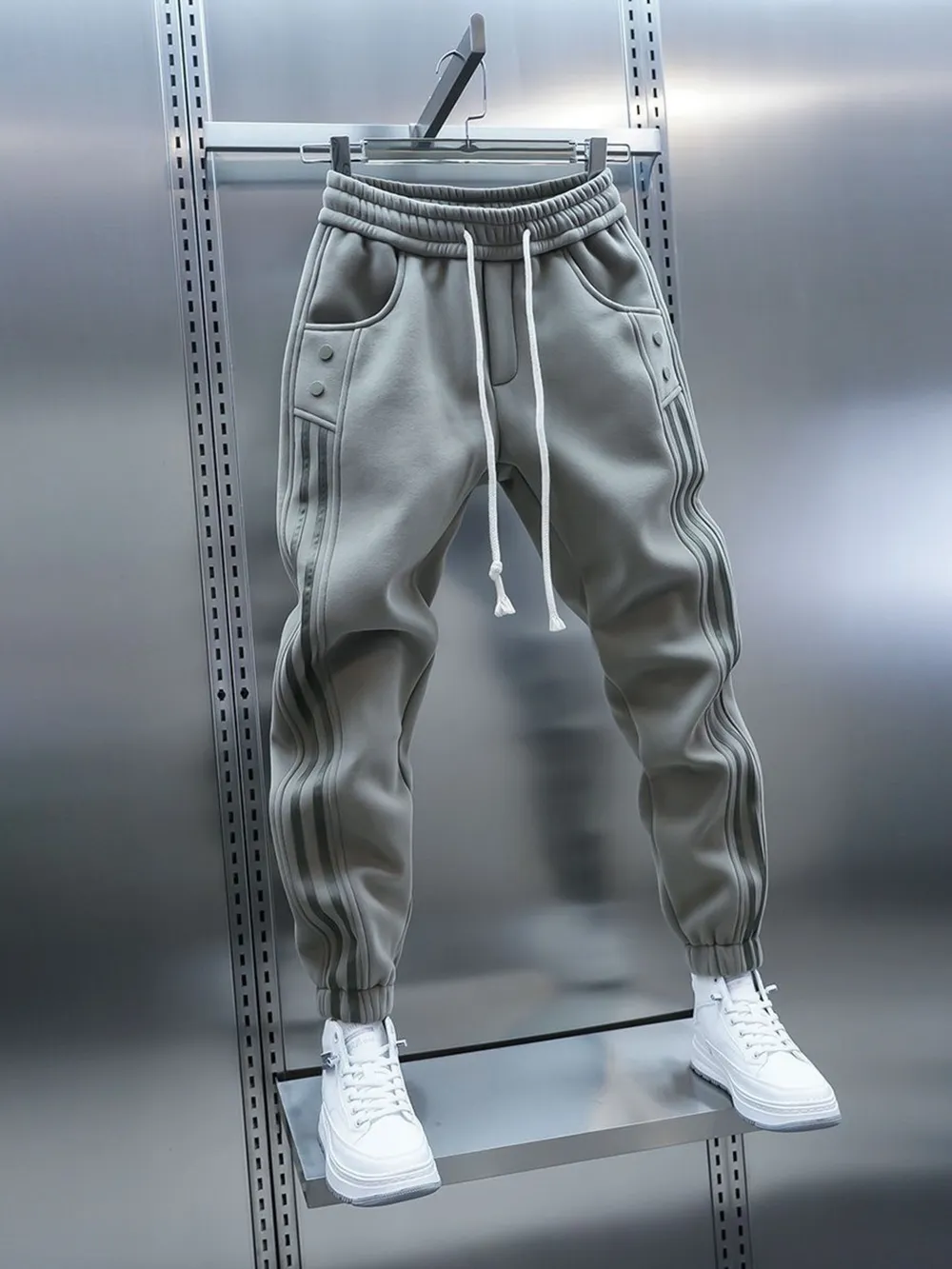Men's Plus Size Drawstring Striped Joggers with Pockets, image 2