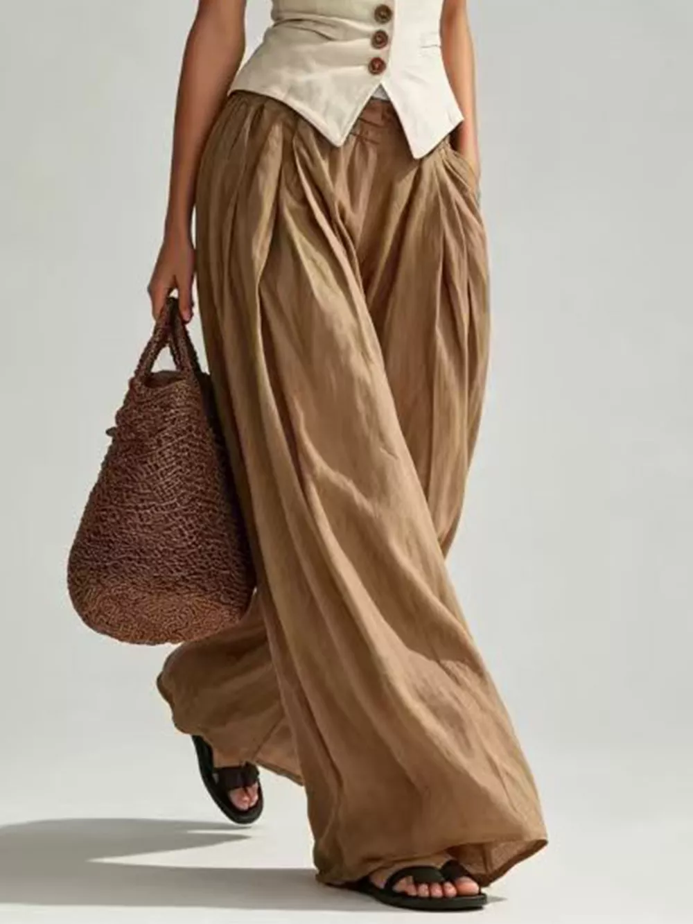 High-Waisted Pleated Wide-Leg Pants