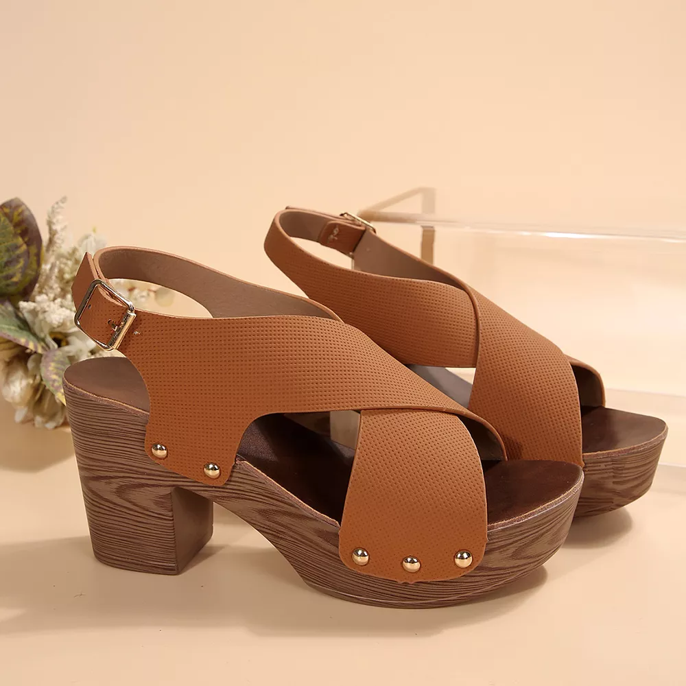 Crisscross Block Heels Sandals, image 3