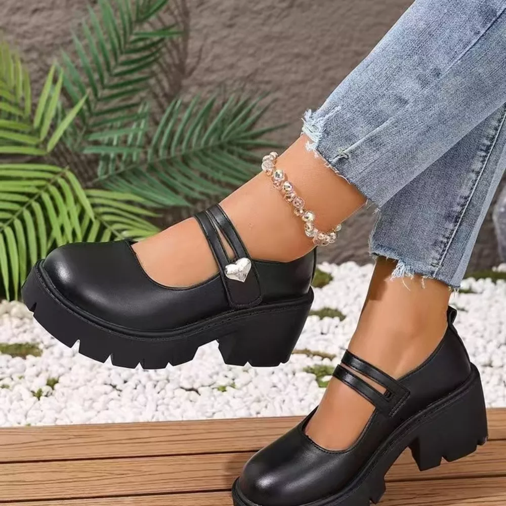 Round Toe Block Heels Loafers, image 6