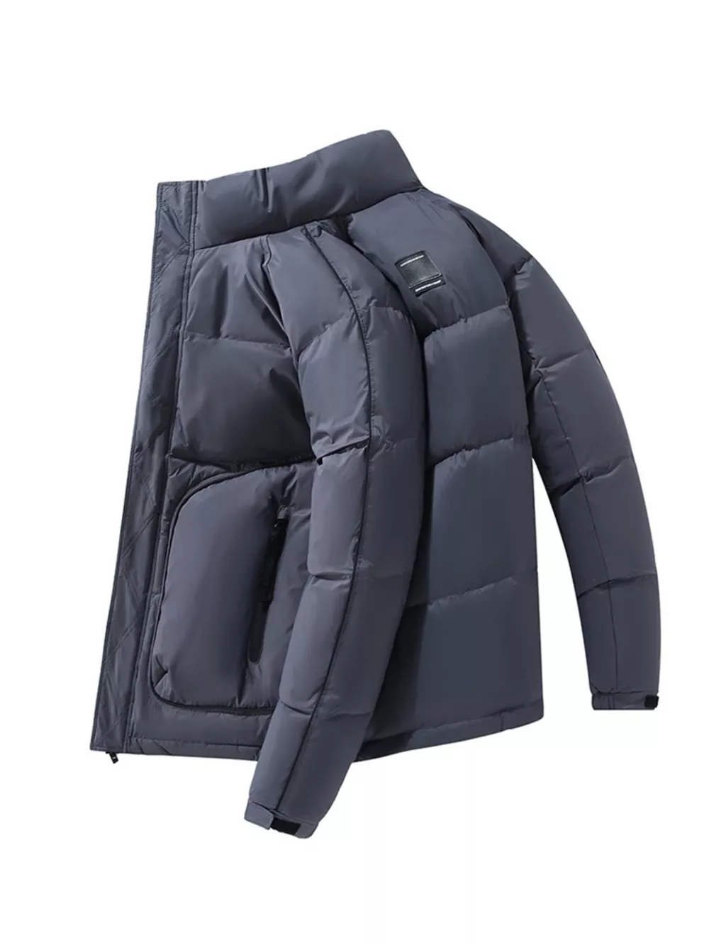 Men's Plus Size Stand Collar Puffer Jacket with Side Zipper Pockets, image 5