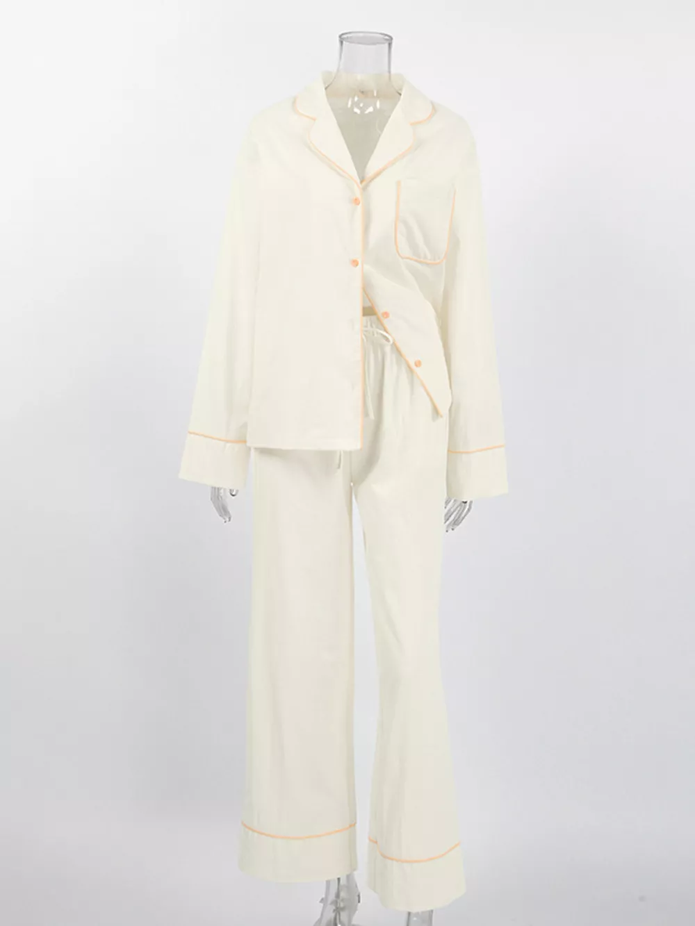 Contrast Trim Button-Down Top and Pants Lounge Set, image 6