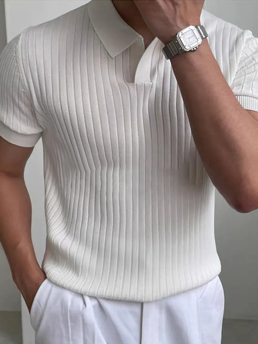 Men's Full Size Ribbed Short Sleeve Polo Plus Size, image 4