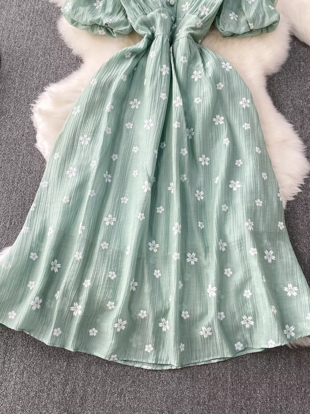 Floral Puff Sleeve A-Line Midi Dress, image 7