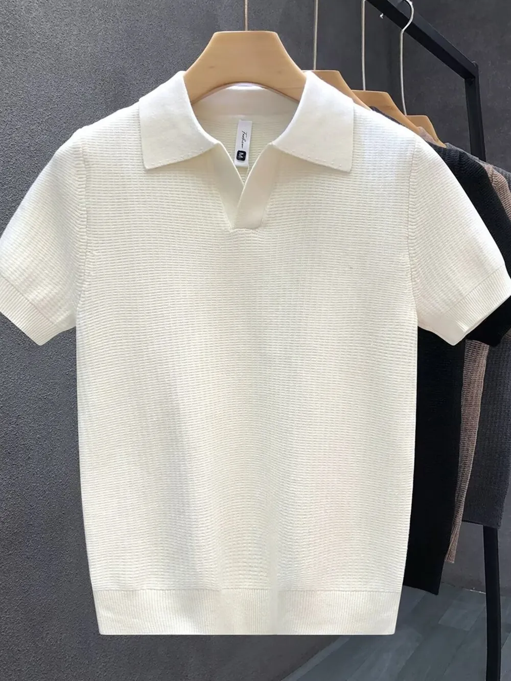 Men's Plus Size Textured Knit Slim Fit Polo, image 4