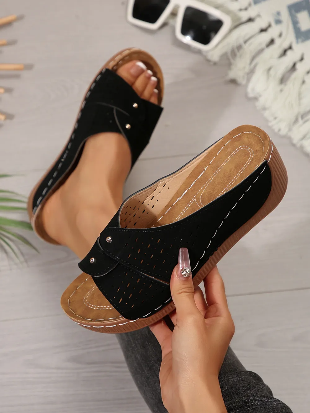 Hollow Out Wedge Comfort Sandals, image 3