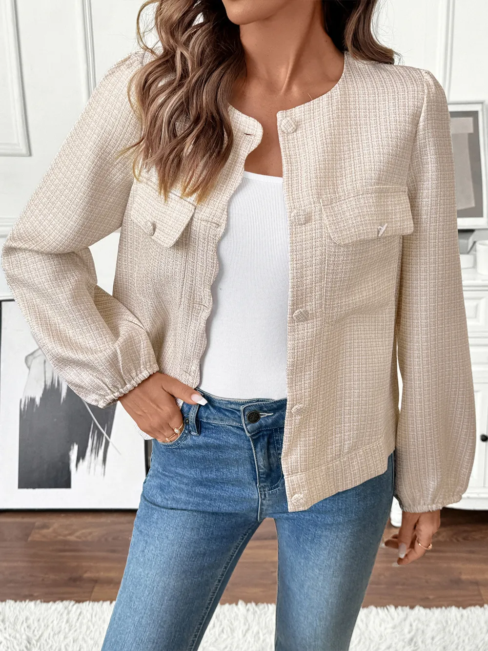 Button-Front Jacket with Pocket Details, image 2