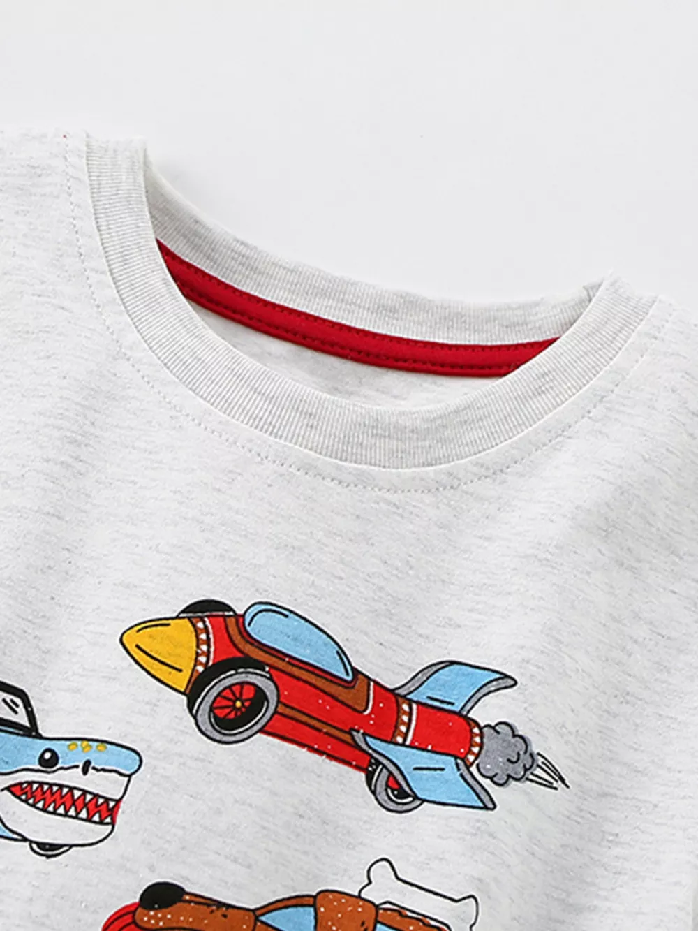 Children's Cartoon Vehicle Print Crew Neck T-Shirt, image 2