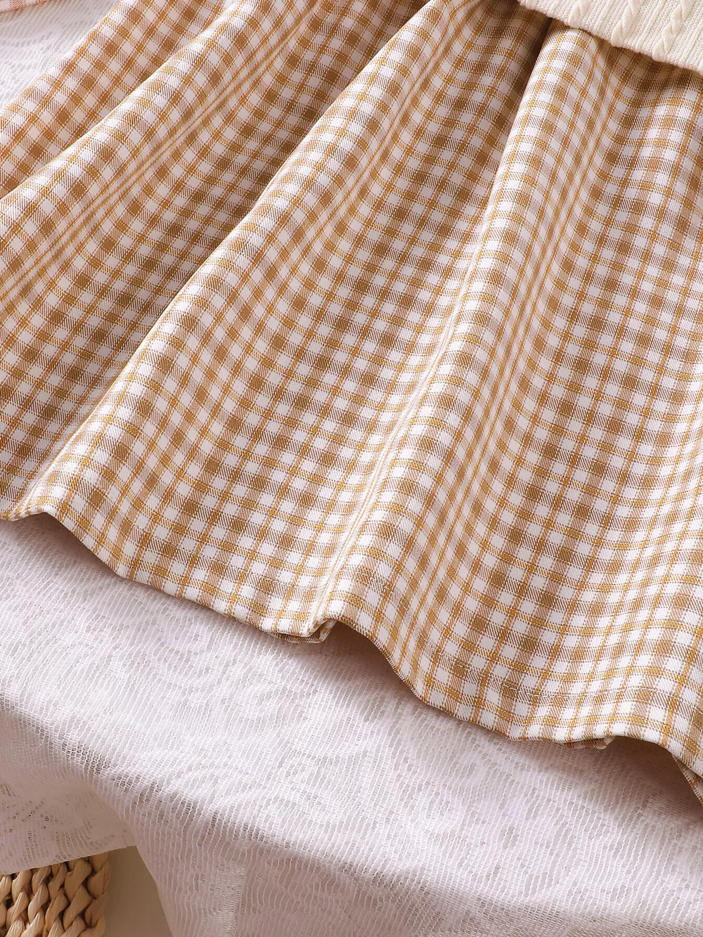 Children's Plaid Peter Pan Collar Dress and Knitted Vest Set, image 3
