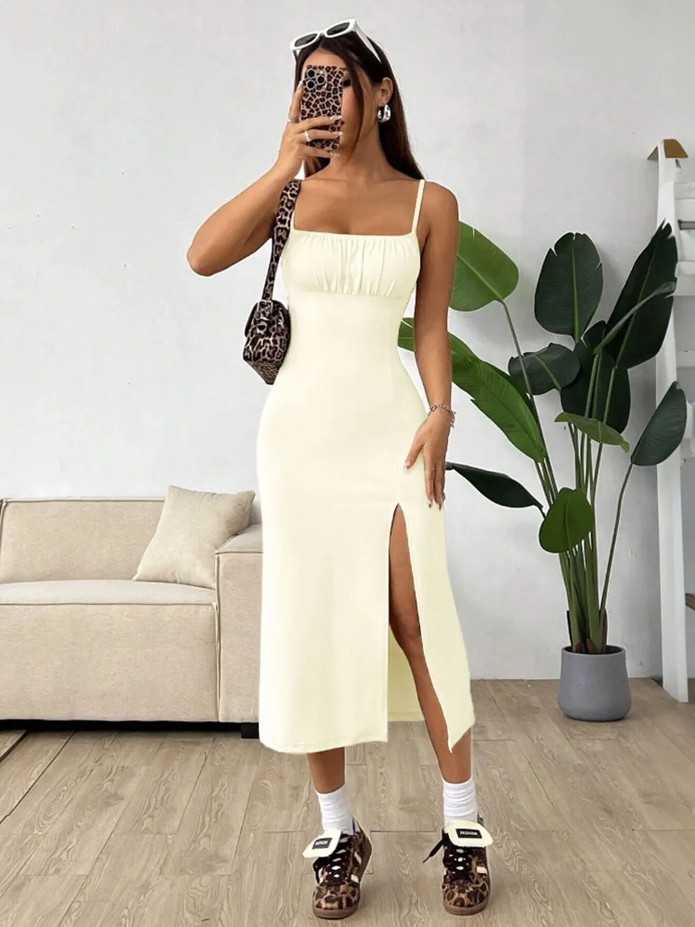 Slit Bodice Midi Cami Dress, image 3