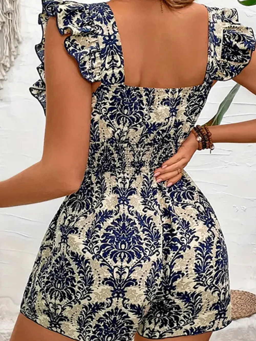 Ruffled Printed Square Neck Romper, image 2