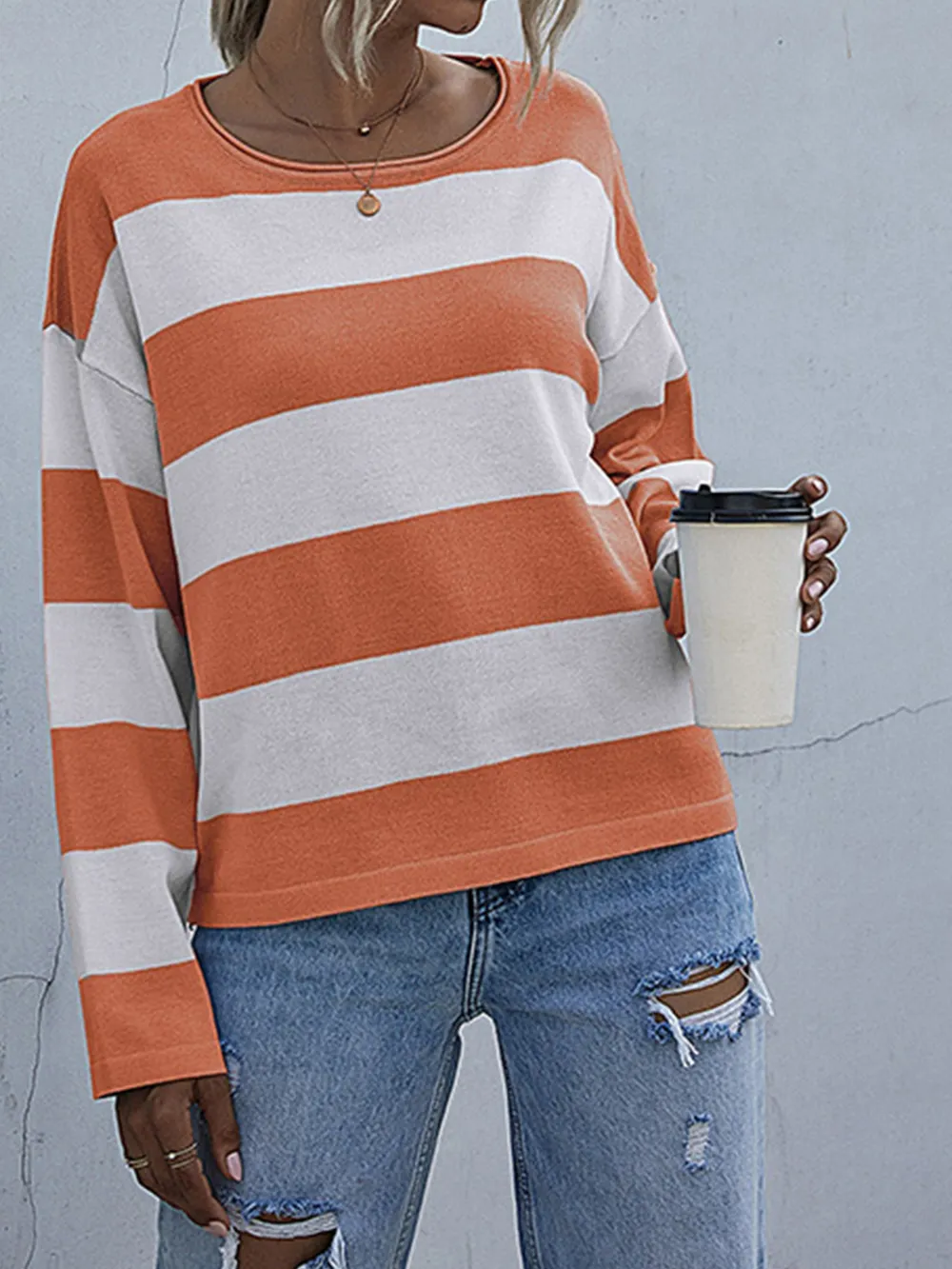 Striped Casual Long Sleeve Knit Top, image 14