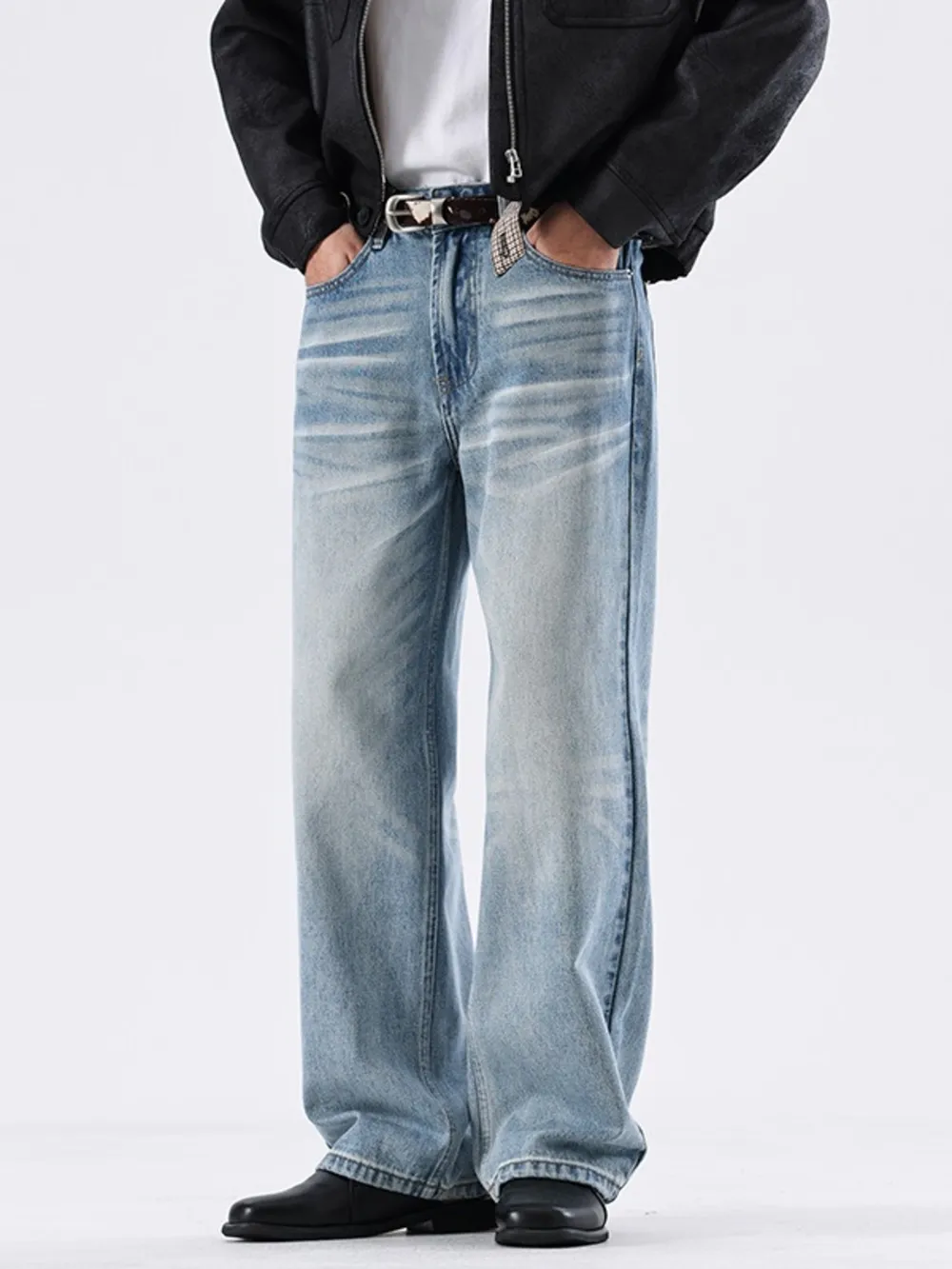 Men's Full Size Washed Wide Leg Relaxed Fit Jeans