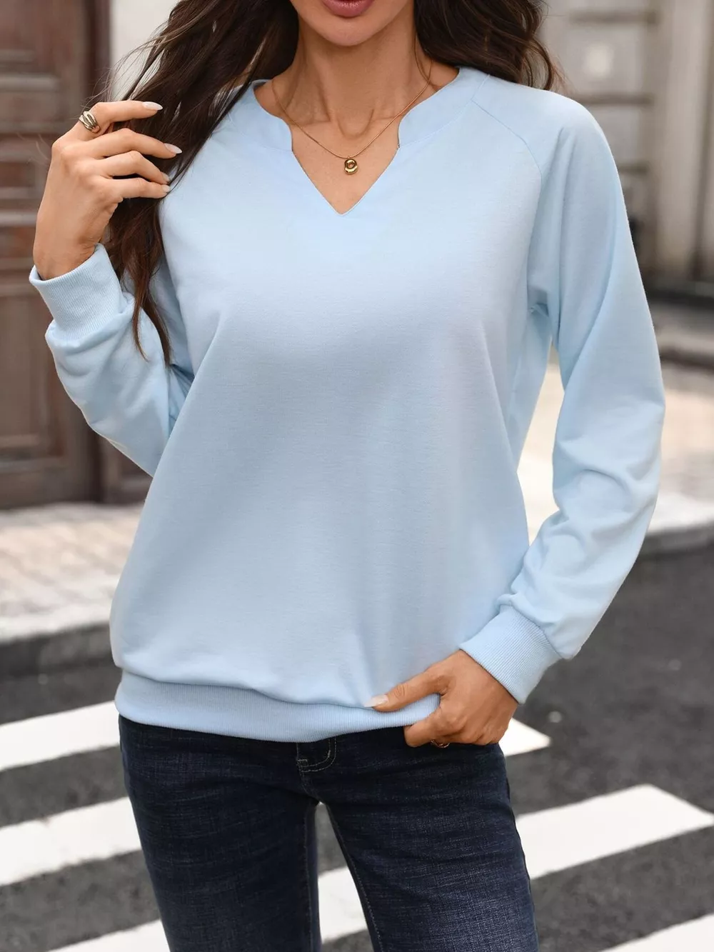 Notched Raglan Sleeve Sweatshirt, image 15