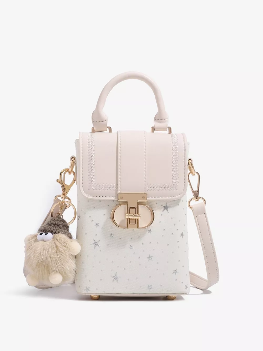 Star-Patterned Mini Crossbody Bag with Plush Charm, image 6