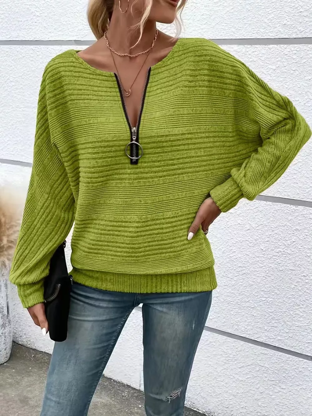 Ribbed Knit Quarter Zip Sweatshirt, image 4