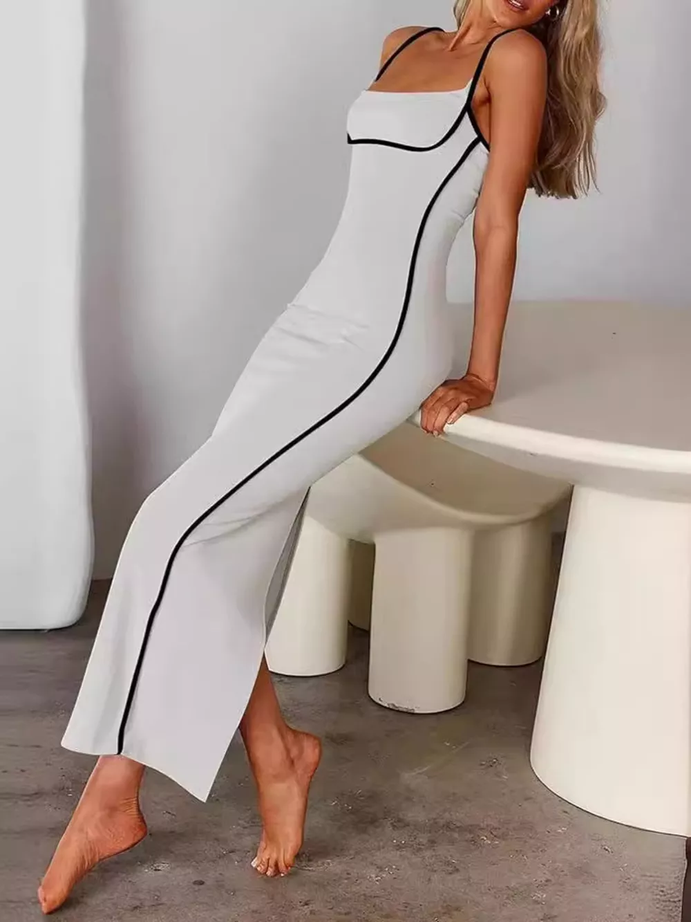 Contrast Trim Spaghetti Strap Maxi Dress, image 7