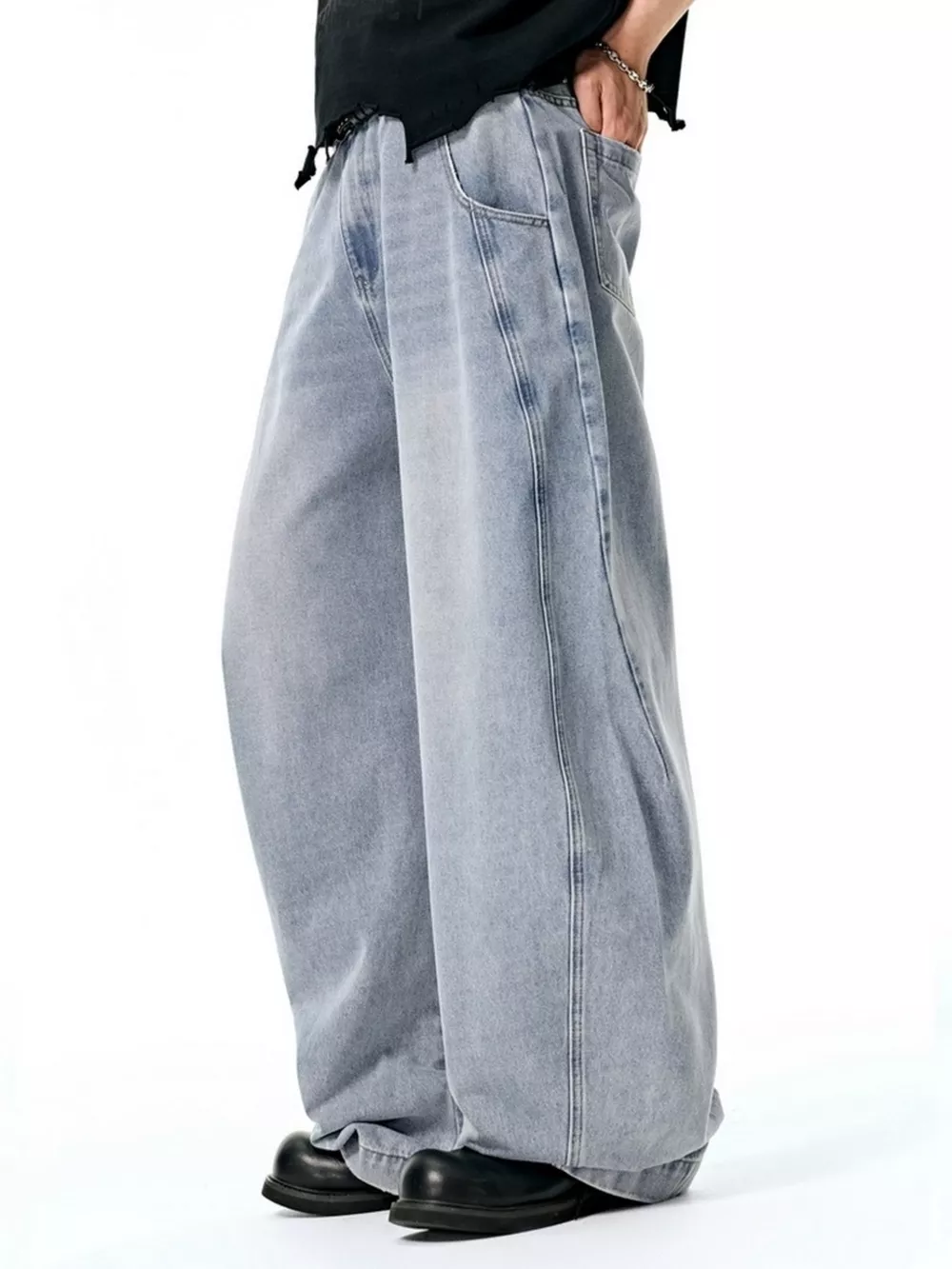 Men's Washed Wide Leg Jeans, image 6