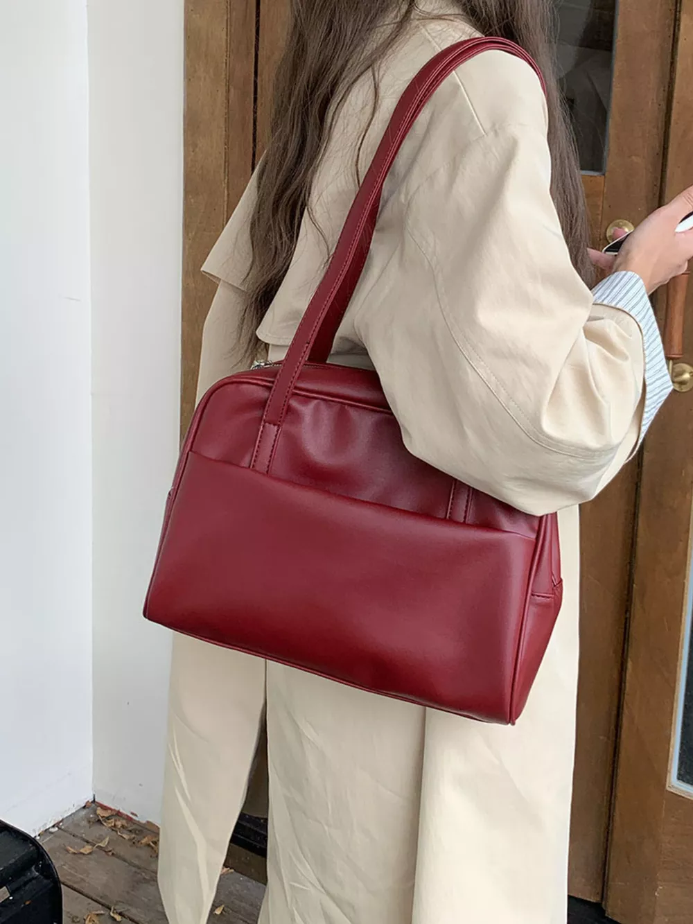 Classic Style Faux Leather Tote Bag, image 9
