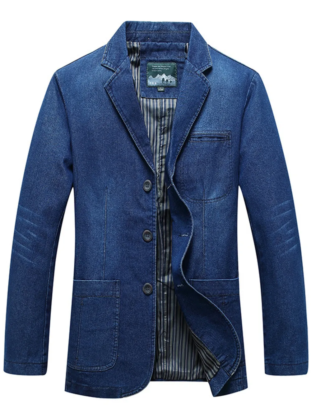 Men's Plus Size Button Up Long Sleeve Denim Blazer, image 2