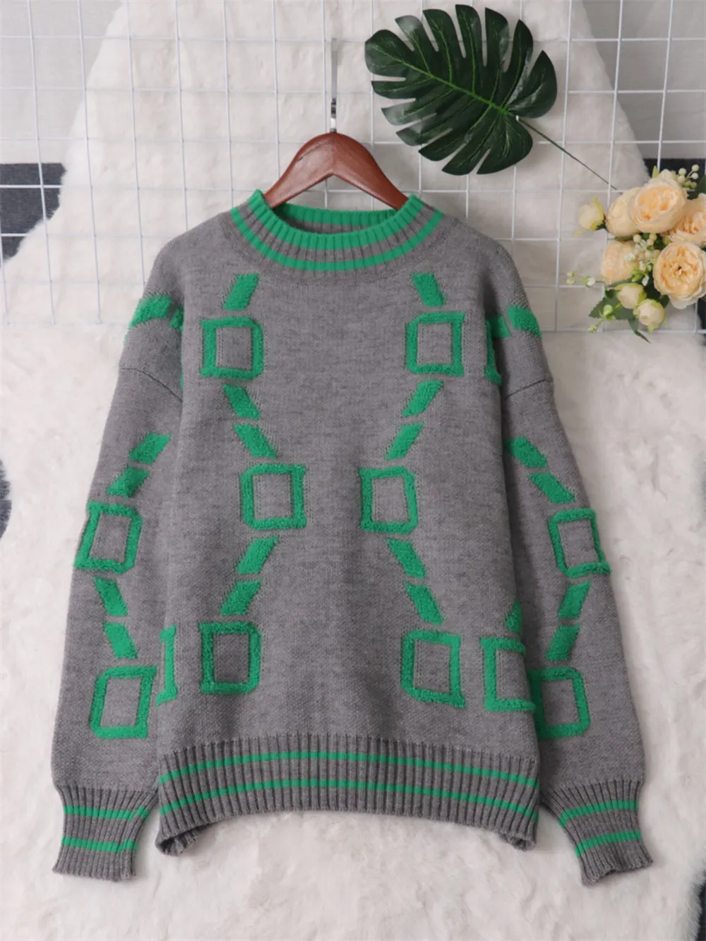 Contrast Round Neck Long Sleeve Sweater, image 24