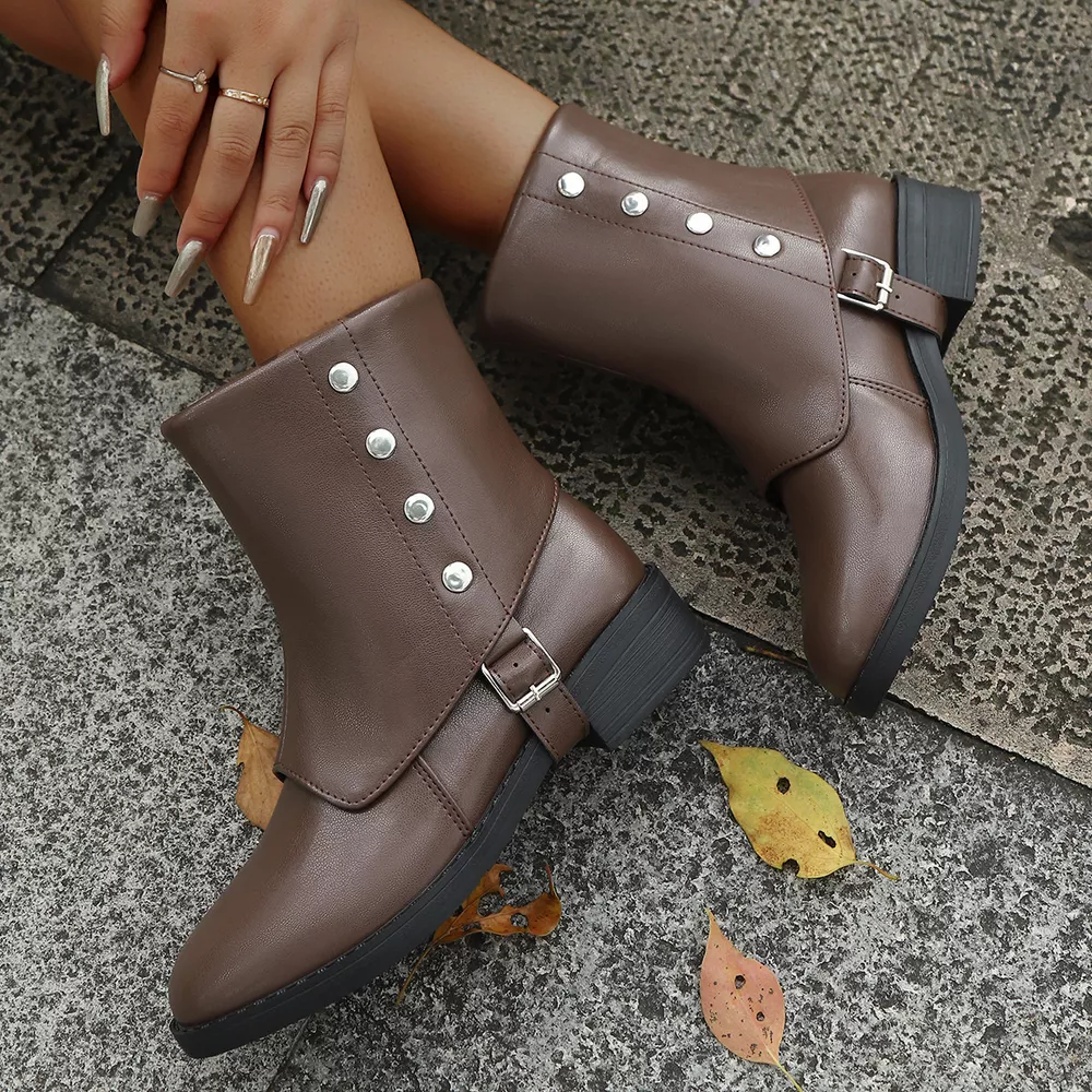 Round Toe Block Heels Boots, image 12