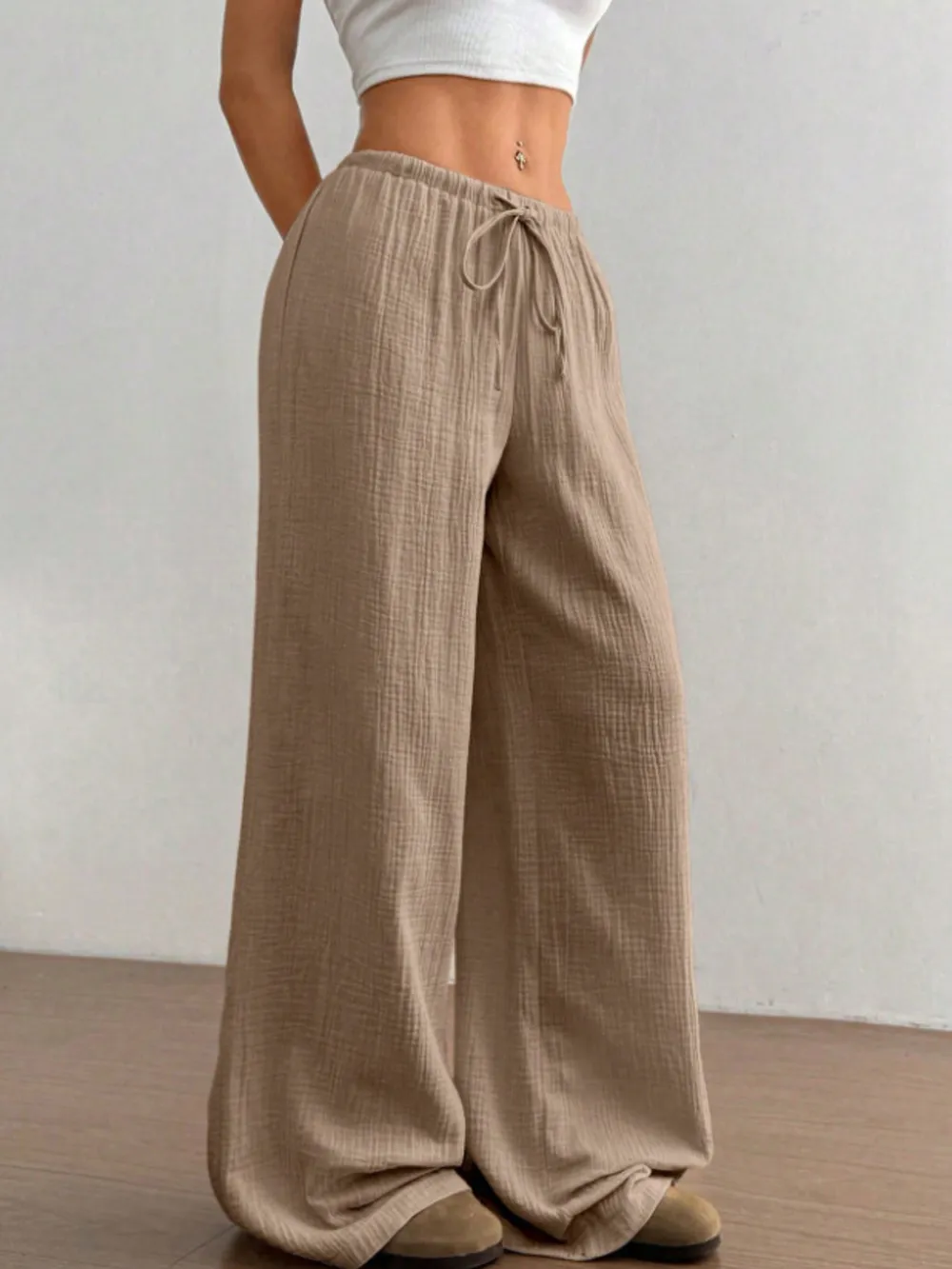 Wide Leg Drawstring Casual Pants, image 3