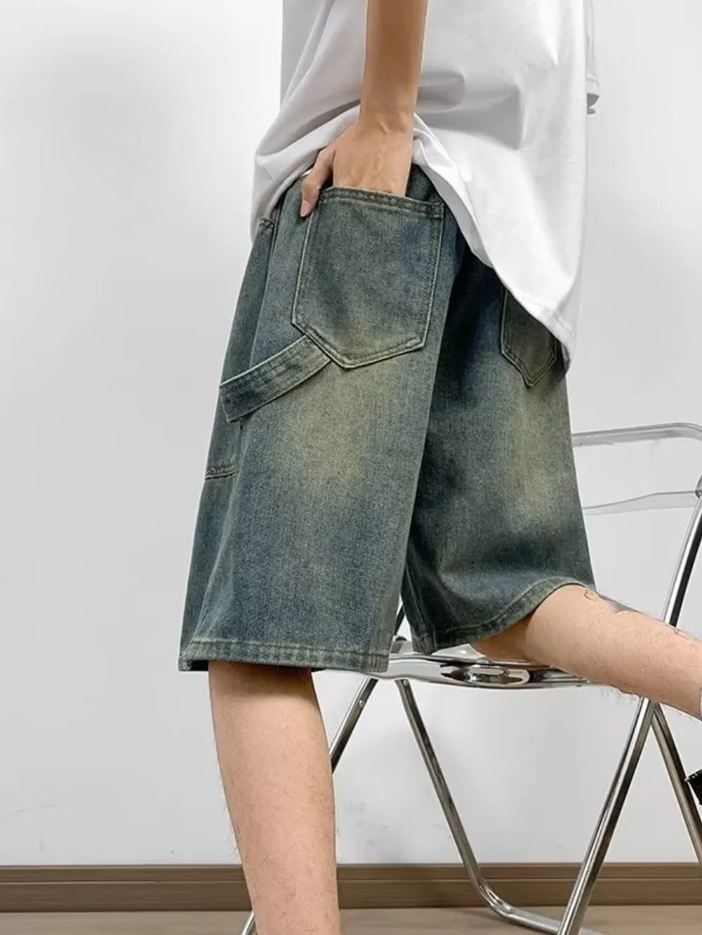 Men's Full Size Washed Loose Fit Denim Shorts Plus Size, image 4